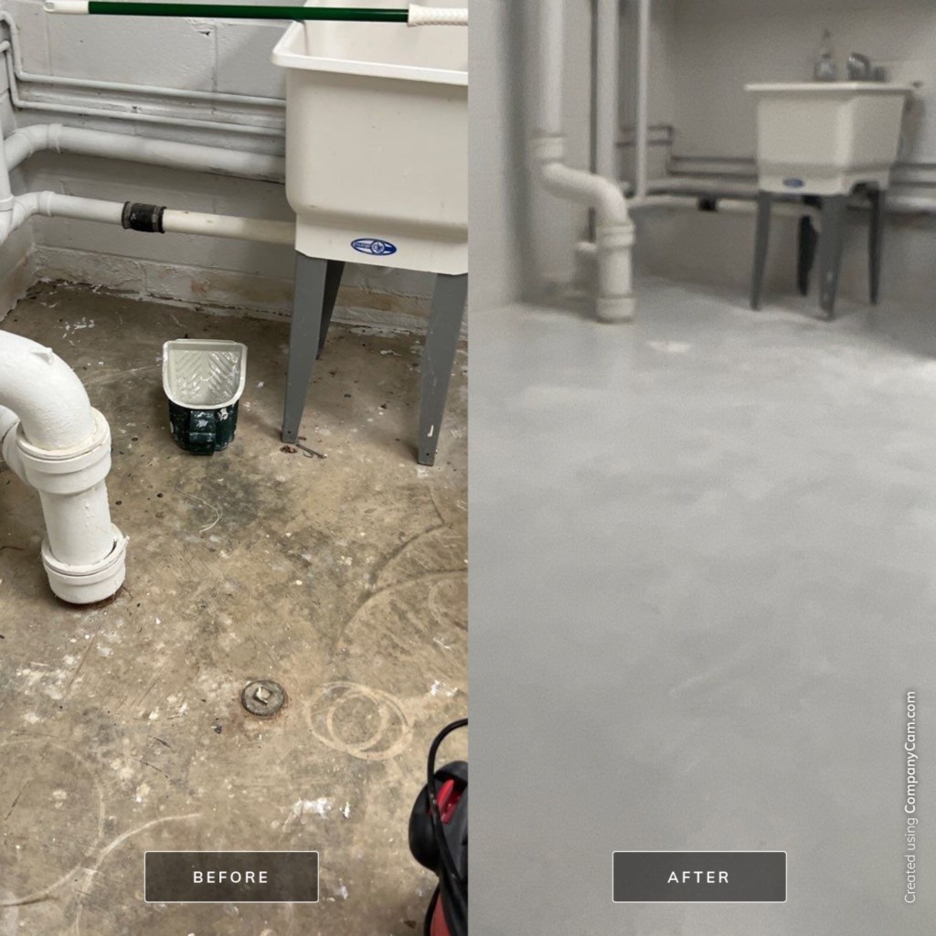 before and after photos of a bathroom with sink, toilet and tub